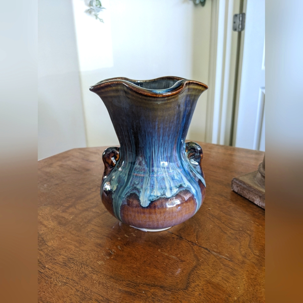 Artistic Artisan Bill Campbell Blue and Brown Ceramic Vase